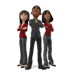 Ethan, Kim, and Yolanda, are standing with their arms crossed and their backs facing each other, representing strength and teamwork.