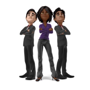 Jada, Grant, and Brad are standing with their arms crossed and their backs facing each other, representing strength and teamwork.