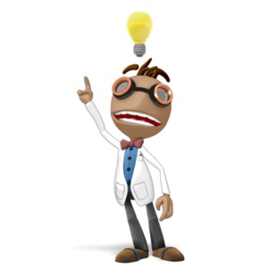This clipart image shows the presentation character Data standing under a large light bulb and pointing upward as he has a bright idea.  Use this problem solving clipart to add a great visual element to accompany a message about innovation, a new idea, or solving a problem. 