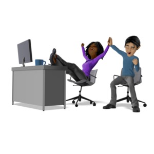 This high five teamwork clipart shows two people at a work desk celebrating as they give each other a high five.  Use this teamwork clipart image to accompany a message about teamwork, accomplishment, or completion of a project.