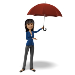 Kim is posed gesturing towards an umbrella that she is holding off to the side. Use this clipart to add a great visual element to accompany a message about assistance, coverage, guidance, and protection.