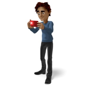 Brad is focusing on his screen while taking a photo with a smartphone camera.