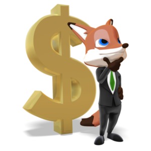 An image of a male business fox character standing and thinking in front of a large dollar sign. This is a reference to planning or thinking about something financial.