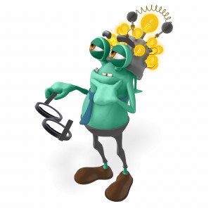 This clipart image features the presentation character Jerry posed looking deep in thought, holding his glasses, and wearing a thinking cap.  Use this clipart image for presentations involving thinking, learning, problem solving, and more.