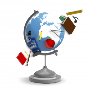 In this clipart image, multiple educational related objects are orbiting a globe.  Use this clipart image for presentations involving education, learning, school, and more.
