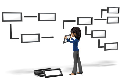 An image of a woman organizing a flow chart.