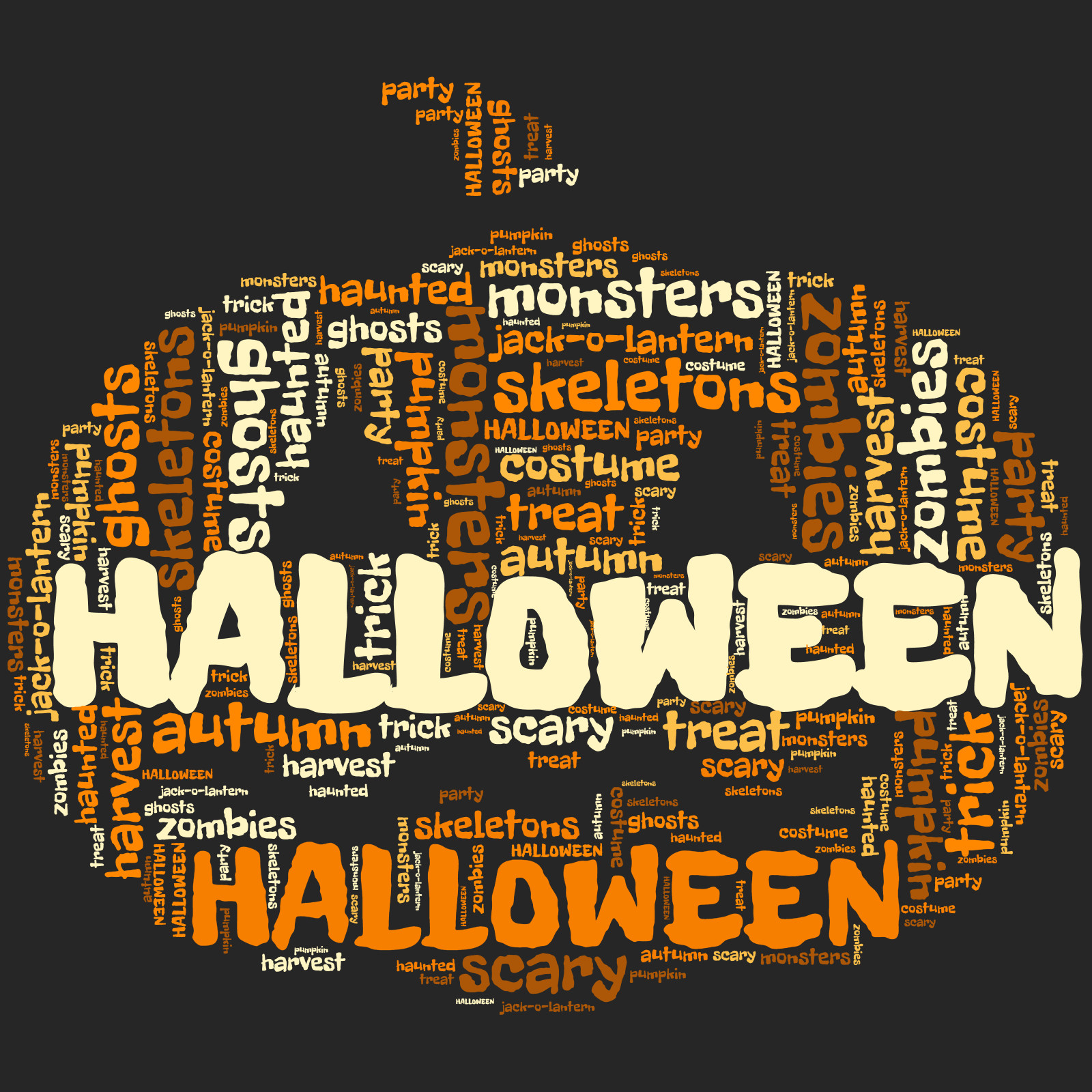 This Presentation Clipart shows a preview of Halloween Jack-o-Lantern Shape Word Cloud