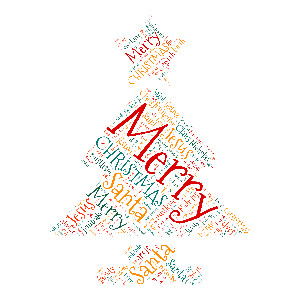 A Christmas word cloud tree shape that is fully customizable.  Add your personalized words, choose colors, and select a font.