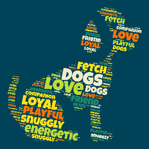A pet dog word cloud shape that is fully customizable.  Add your personalized words, choose colors, and select a font.