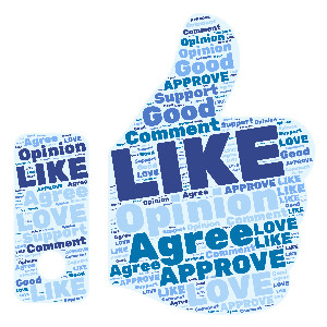 A Facebook thumbs up word cloud shape that is fully customizable.  Add your personalized words, choose colors, and select a font.