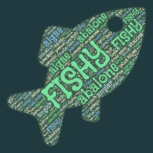 A fish word cloud shape that is fully customizable.  Add your personalized words, choose colors, and select a font.
