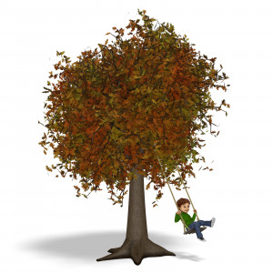 In this clipart image, the young presentation character Timmy is swinging from a tree.  The swing Timmy is sitting on is made of wood, and is attached via ropes that are tied to a low hanging branch on the tree.  The leaves are various shades of yellow, red, and green, appearing to be in the season of Fall.  Use this clipart image in all of your Fall, Autumn, or seasonal presentations.