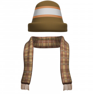 In this clipart image, a stocking hat is positioned above a knitted scarf.  The default coloring of browns and oranges represent the colors of fall.  Use the color adjustments to change the colors for your presentation needs.