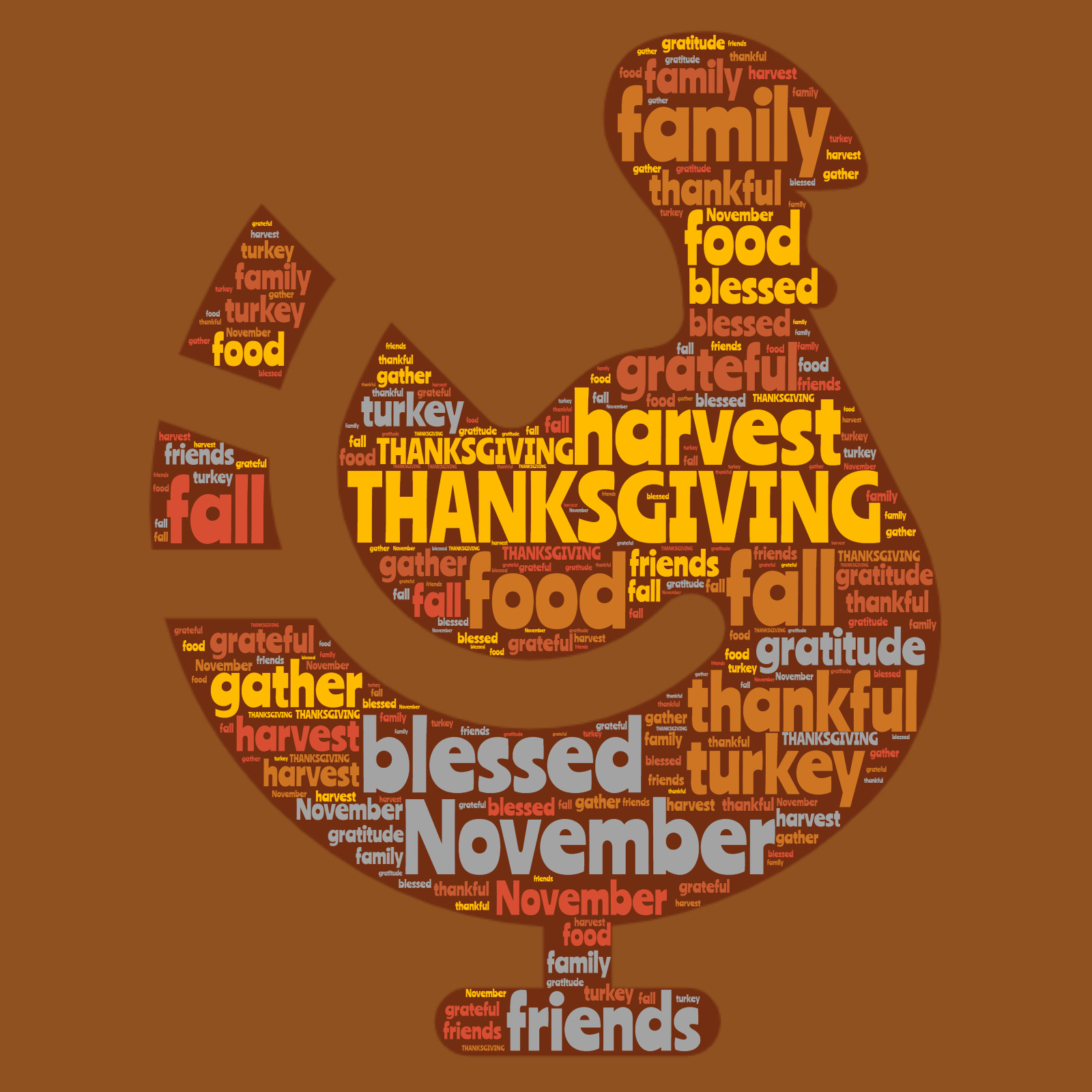 This Presentation Clipart shows a preview of Thanksgiving Word Cloud Turkey
