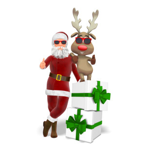 A clip art of a Santa and reindeer giving thumbs up.