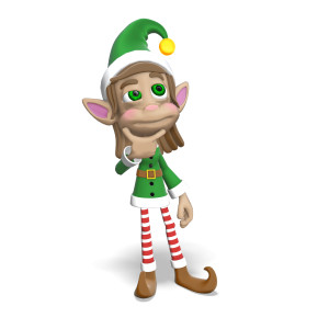This clipart image features Merry the Christmas Elf standing with one hand on her chin.  She is looking upwards with a contemplative expression on her face, seemingly deep in thought. Use this clipart image for all of your Christmas, seasonal, or holiday themed presentations.