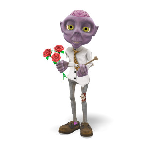 This clipart image features the zombie presentation character Dead Head Fred posed holding a small bundle of flowers.  Fred&#039;s right arm has become detached, so he is using his left hand to hold up his severed limb.  In his right hand is a small bundle of flowers.  Use this humorous clipart image for all of your holiday or valentine&#039;s day related presentations.