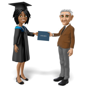 This clipart image features a graduating female student receiving her diploma from a school staff member.  Use this clipart image for all of your graduation season presentation needs.