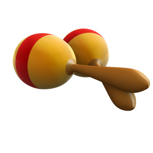 This clipart image features a pair of maracas lying next to each other.  The colors of the maracas can be changed by using the custom color settings.  Use this clipart image for all of your cultural and musical presentation needs.