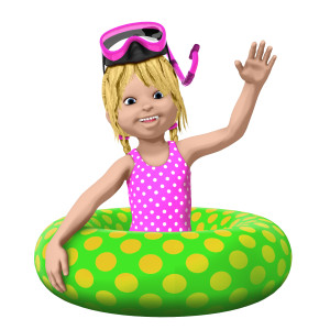 This clipart image features the young presentation character Sally swimming with a pool flotation tube.