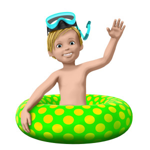 This clipart image features the young presentation character Timmy swimming with a pool flotation tube.