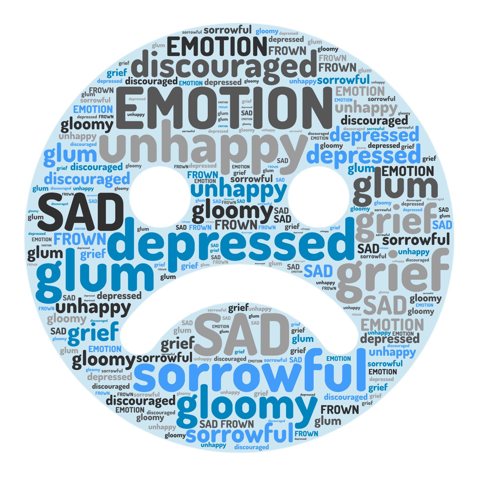 This Presentation Clipart shows a preview of Sad Frown Face Word Cloud