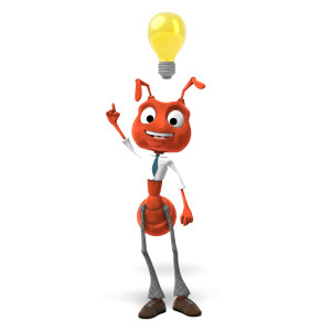 This clipart image features the presentation character  &lt;b&gt;Ant&lt;/b&gt;hony standing under a large light bulb with a joyful expression on his face. He is enthusiastically pointing upward, as he has a bright idea. Use this problem solving clipart to add a great visual element to accompany a message about innovation, a new idea, or solving a problem.