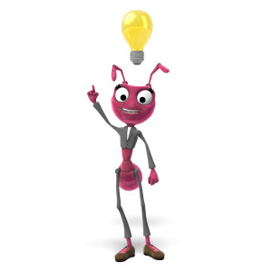This clipart image features the presentation character  Sam&lt;b&gt;ant&lt;/b&gt;ha standing under a large light bulb with a joyful expression on her face. She is enthusiastically pointing upward, as she has a bright idea. Use this problem solving clipart to add a great visual element to accompany a message about innovation, a new idea, or solving a problem.