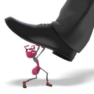 This clipart image features the presentation character Sam&lt;b&gt;ant&lt;/b&gt;ha resisting a large foot.  Sam&lt;b&gt;ant&lt;/b&gt;ha is positioned underneath the large foot with an intense expression on her face, and is struggling to hold it up and avoid being squished.  Use this clipart image as a reference to opposition, resistance, strength, and more.