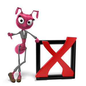This clipart image features the presentation character Sam&lt;b&gt;ant&lt;/b&gt;ha leaning on a large outline of a box.   In the center of the box is a large X marked, signaling a failure to complete a task or failure of success.  Sam&lt;b&gt;ant&lt;/b&gt;ha is posed with a disappointing expression on her face, while giving a thumbs down towards the viewer. Use this clipart image for all of your presentations involving tasks, goals, failure, and more.