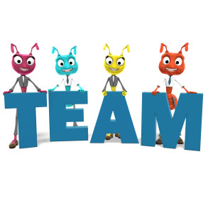This clipart image features a small group of ants holding up letters spelling the word &quot;TEAM.&quot;  The ants are all positioned behind their respective letters, with joyful expressions on their faces.  By using the customizer, you can change the coloring of the letters that the ants are holding up.  Use this clipart image for all of your teamwork themed presentations.