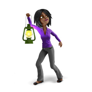 This clipart image features the presentation character Jada searching with an old lantern.  Jada is looking around as she elevates the lantern to illuminate her surroundings.  Use this clipart image for presentations involving searching, discovery, investigation, and more.