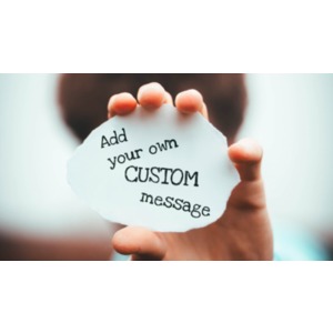 A person holds out a custom message on a torn item.