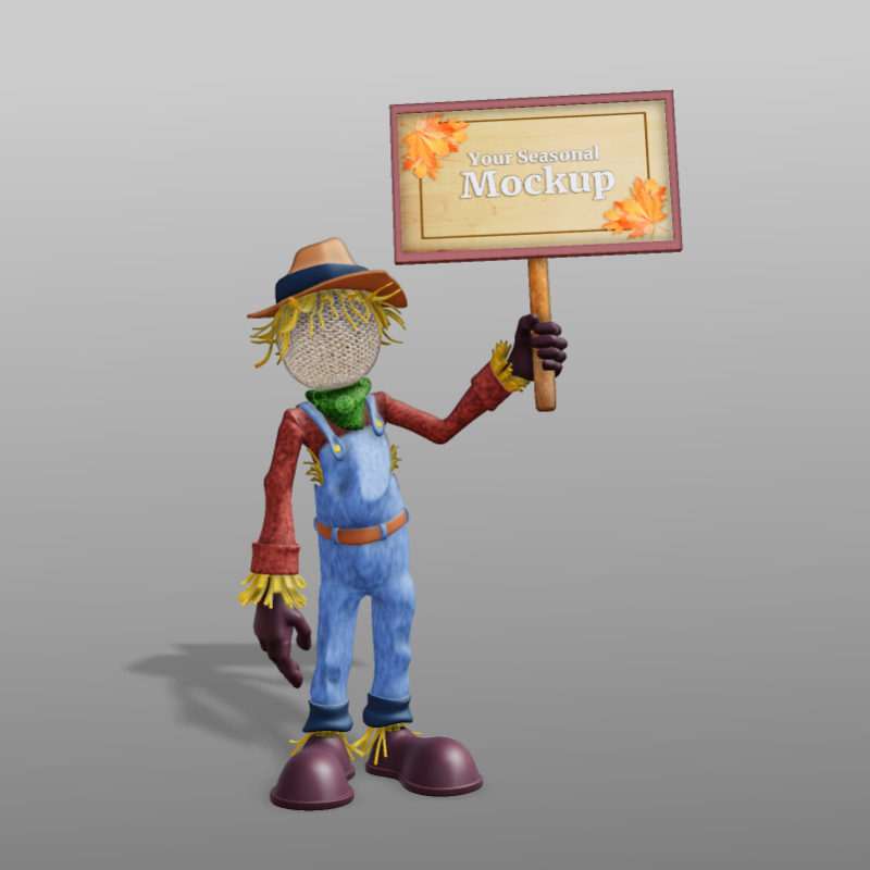 This Presentation Clipart shows a preview of 3D Scarecrow Holding Sign Clipart - Customizable Mockup