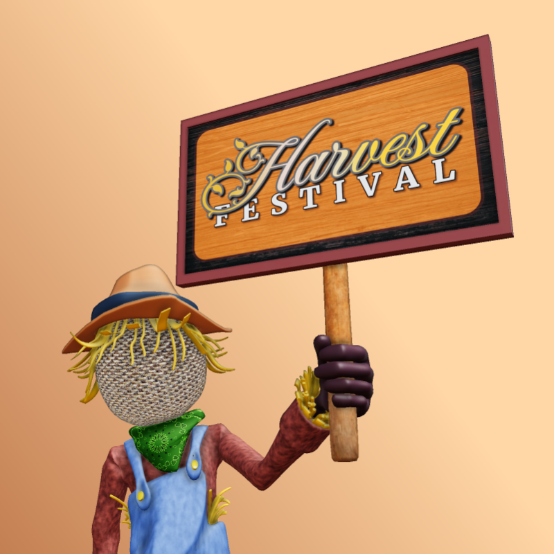This Presentation Clipart shows a preview of 3D Scarecrow Holding Harvest Festival Sign - Customizable
