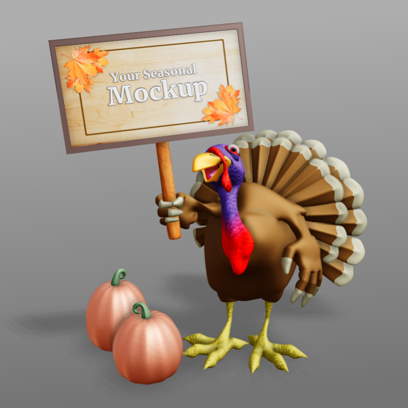 This Presentation Clipart shows a preview of 3D Turkey Holding Sign Clipart - Customizable Mockup