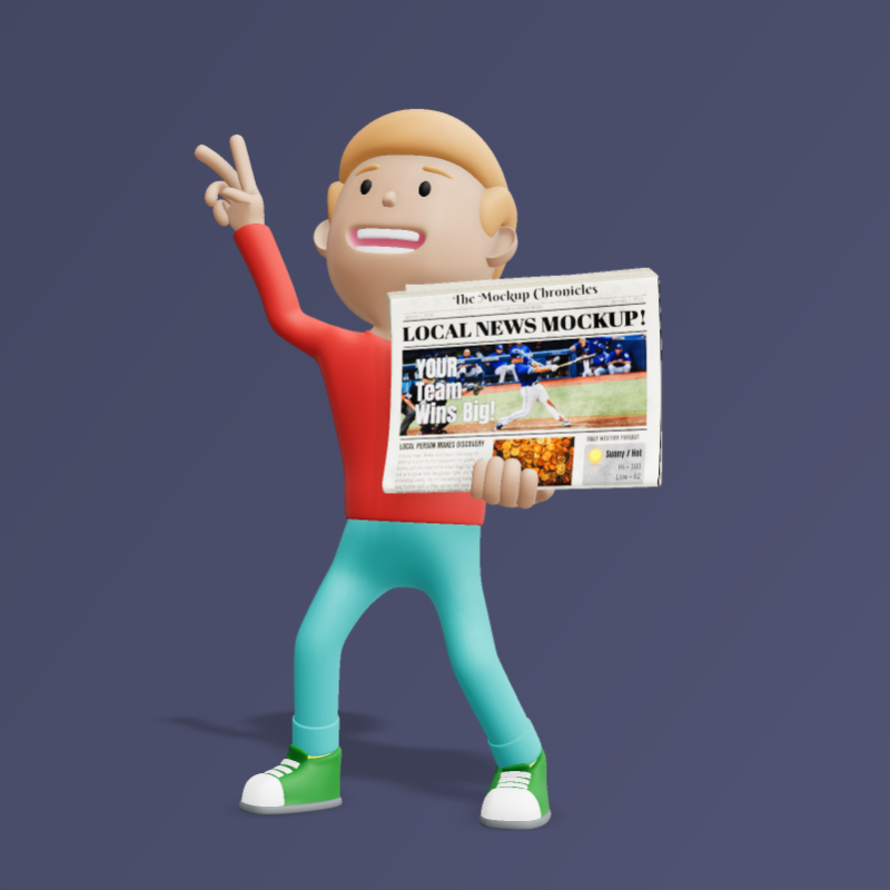 This Presentation Clipart shows a preview of 3D Paperboy Newspaper Clipart - Customizable Mockup