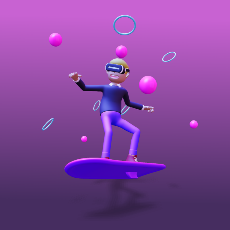 This Presentation Clipart shows a preview of 3D Surfing Male VR Player Clipart - Customizable Mockup