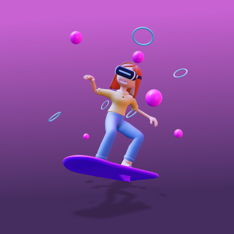 This Presentation Clipart shows a preview of 3D Surfing Female VR Player Clipart - Customizable Mockup