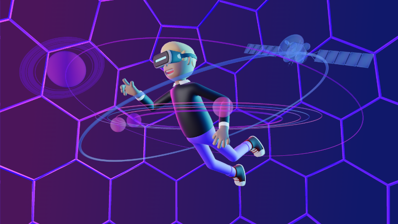 This Presentation Clipart shows a preview of 3D Man Exploring VR Universe - Customizable Clipart