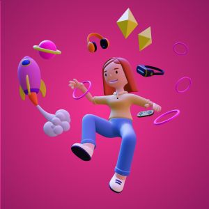 A 3D Woman With Floating VR Objects.