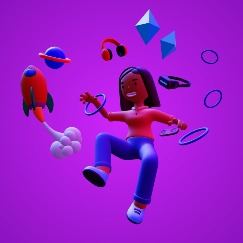 This Presentation Clipart shows a preview of 3D Woman VR Floating Objects - Customizable Clipart