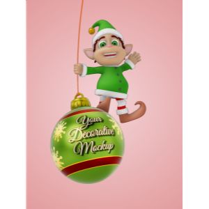 A 3D male elf on a swinging ornament with editing tools to customize the design and make it your own.