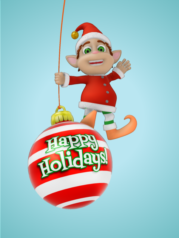 This Presentation Clipart shows a preview of 3D Male Elf On Swinging Ornament Clipart - Customizable Mockup