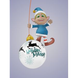A 3D male elf on a swinging ornament with editing tools to customize the design and make it your own.