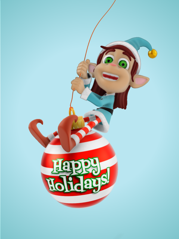 This Presentation Clipart shows a preview of 3D Female Elf On Swinging Ornament Clipart - Customizable Mockup