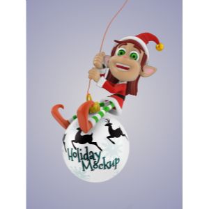 A 3D female elf on a swinging ornament with editing tools to customize the design and make it your own.