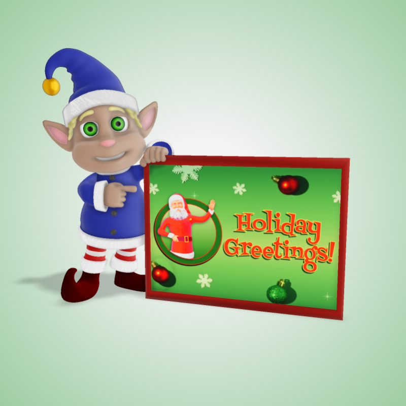 This Presentation Clipart shows a preview of 3D Male Elf Holding Sign Clipart - Customizable Mockup