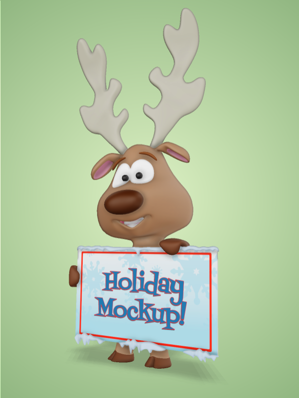 This Presentation Clipart shows a preview of 3D Reindeer Holding Snowy Sign Clipart - Customizable Mockup