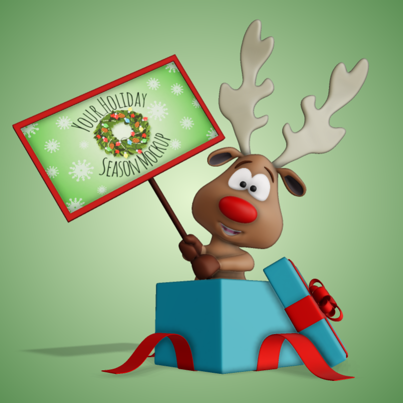 This Presentation Clipart shows a preview of 3D Reindeer In Present Holding Sign Clipart - Customizable Mockup